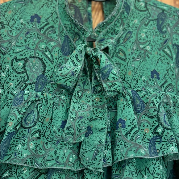 Lucky Brand size XS Ruffle Paisley Floral Sheer long sleeve w/ neck tie - Picture 2 of 3